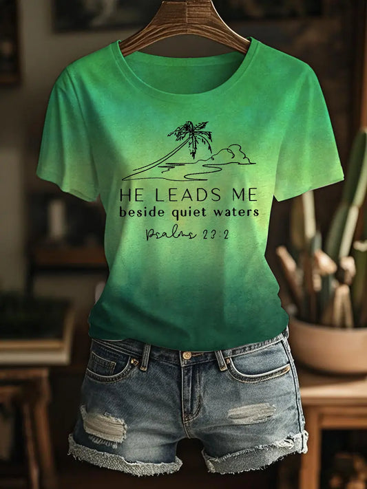 Women's He Leads Me Beside Still Waters Short-sleeved T-shirt