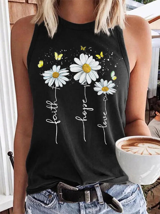 Women's Faith Hope Love Daisy Print Casual Vest