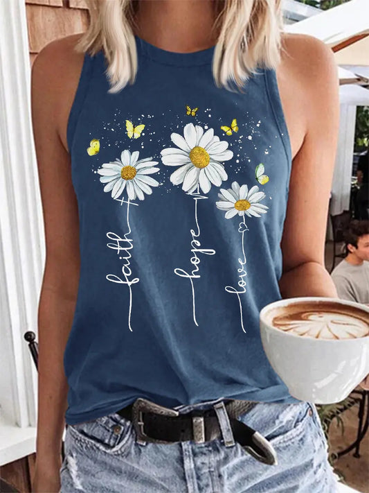 Women's Faith Hope Love Daisy Print Casual Vest