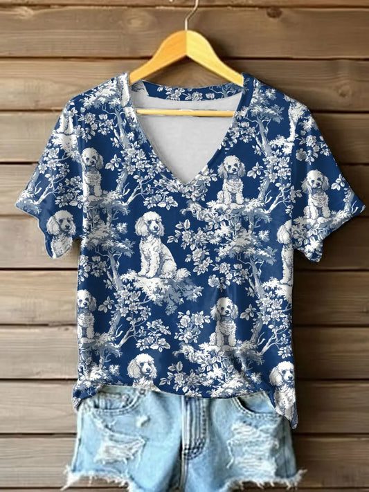 Women's Poodle V-Neck T-shirts