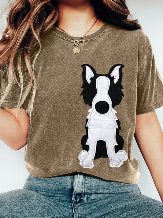 Women's Lovely Dog Patchwork Art Vintage T-Shirt