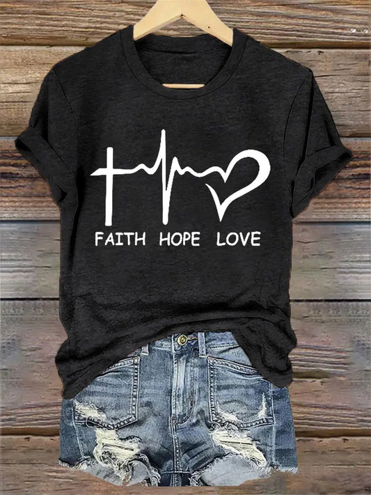 Women's Faith Hope Love Print Casual Tee