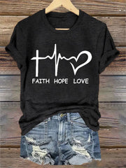 Women's Faith Hope Love Print Casual Tee
