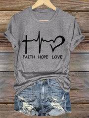 Women's Faith Hope Love Print Casual Tee