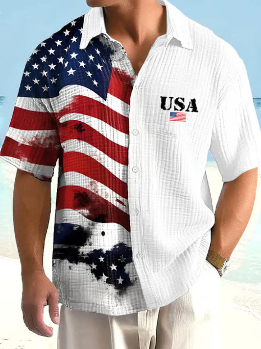 Men's Independence Day USA Flag Print Casual Shirt