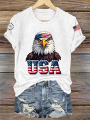 Women's Independence Day USA Flag Bald Eagle Print Casual Tee