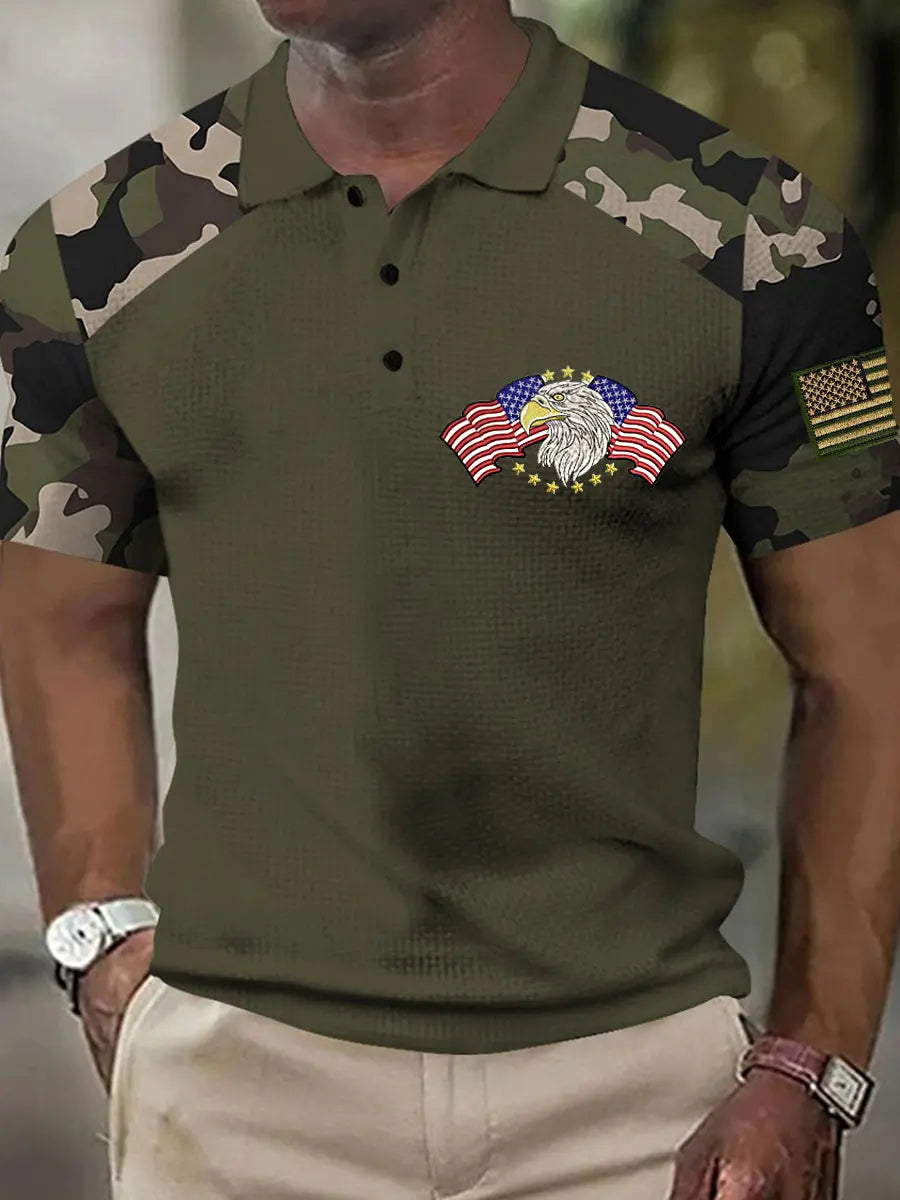 Men's Independence Day Bald Eagle American Flag Embroidered Patch Top