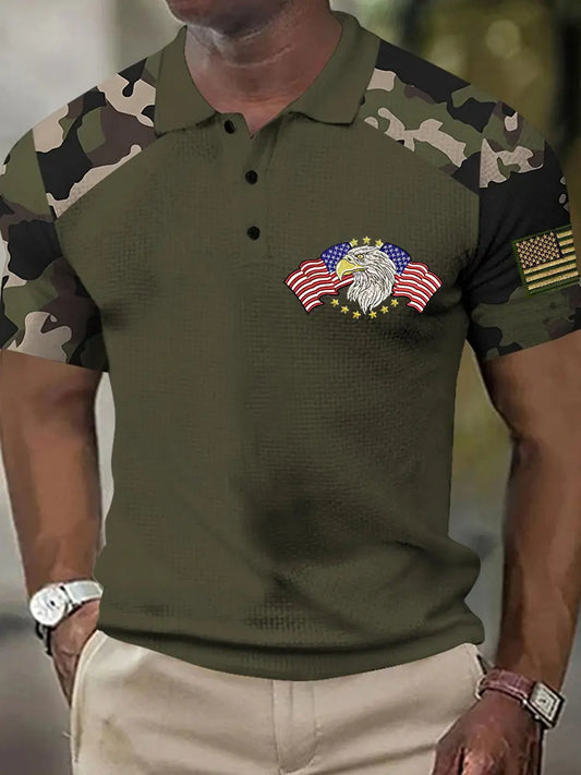 Men's Independence Day Bald Eagle American Flag Embroidered Patch Top