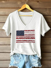 Women's American Flag Lace Art Print Casual T-Shirt