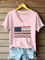 Women's American Flag Lace Art Print Casual T-Shirt