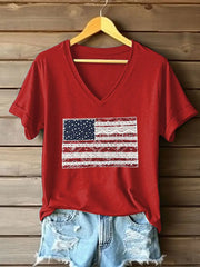 Women's American Flag Lace Art Print Casual T-Shirt