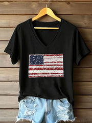 Women's American Flag Lace Art Print Casual T-Shirt
