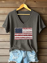 Women's American Flag Lace Art Print Casual T-Shirt