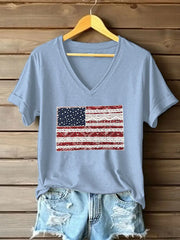 Women's American Flag Lace Art Print Casual T-Shirt