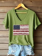 Women's American Flag Lace Art Print Casual T-Shirt