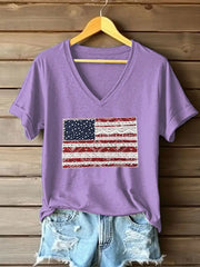 Women's American Flag Lace Art Print Casual T-Shirt