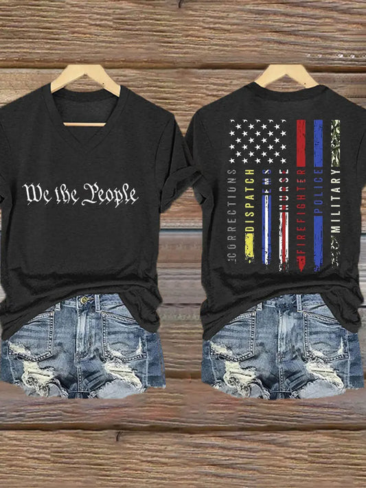 Women's 4th of July We The People Flag Printed T-shirt