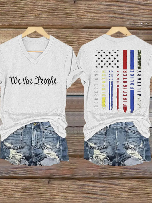 Women's 4th of July We The People Flag Printed T-shirt