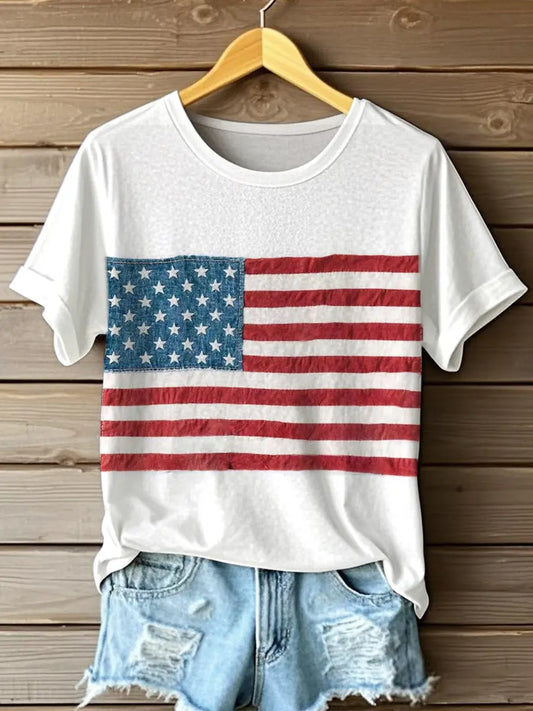 Women's Independence Day Inspired Patchwork Art T-Shirt