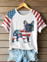 Women's Independence Day Inspired French Bulldog Patchwork Art T-Shirt