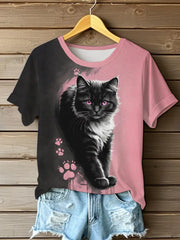 Women's Funny Cat Print Casual T-Shirt