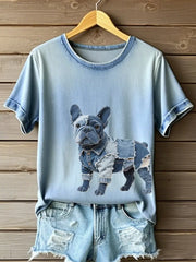 Women's French Bulldog Pattern Patchwork Art T-Shirt