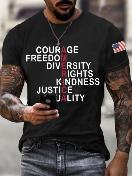 Men's AMERICA Courage, Freedom, Diversity, Rights, Kindness, Justice, Equality Tee