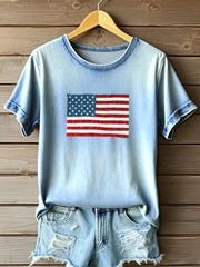 Women's Independence Day Flag Patchwork Art Tee