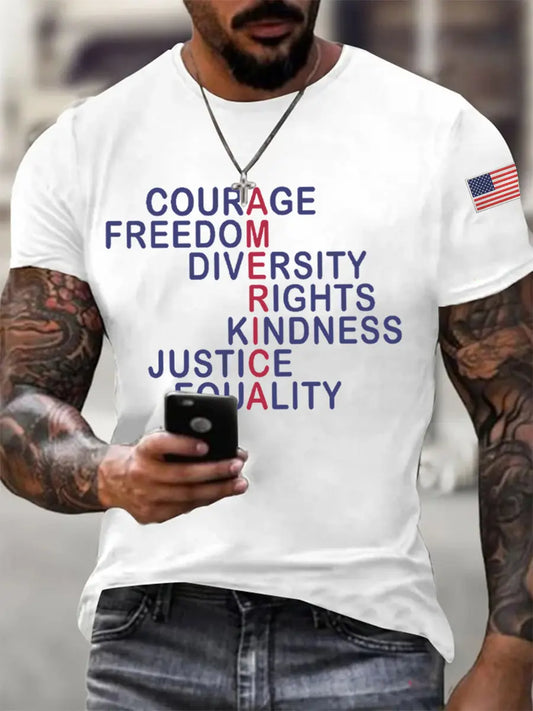Men's AMERICA Courage, Freedom, Diversity, Rights, Kindness, Justice, Equality Tee