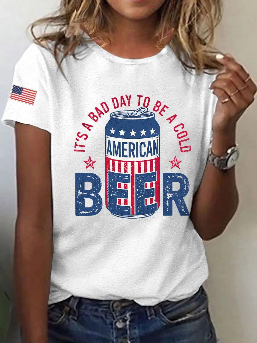 Women's It's A Bad Day To Be A Cold Beer Printed Casual T-Shirt