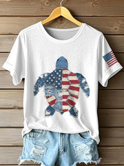 Women's Independence Day Inspired Sea Turtle Pattern Patchwork Art T-Shirt