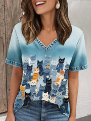 Women's denim cat T-shirt