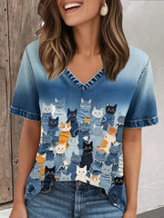 Women's denim cat T-shirt