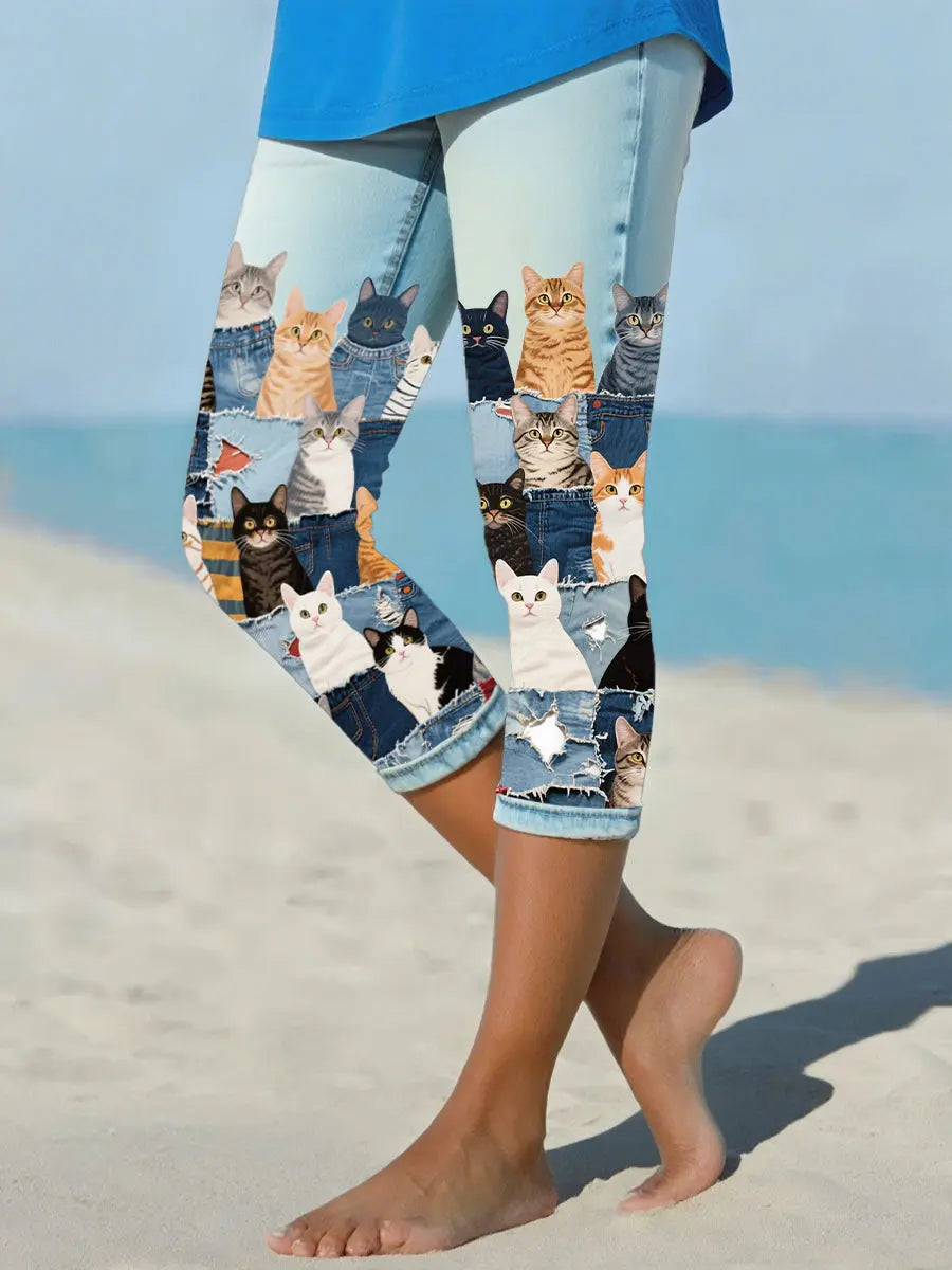 Women's denim cropped stretch leggings