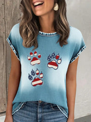 Women's Independence Day Flag Denim Cat's Paw T-shirt
