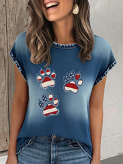 Women's Independence Day Flag Denim Cat's Paw T-shirt