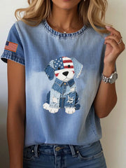 Women's Independence Day Denim Dog T-shirt