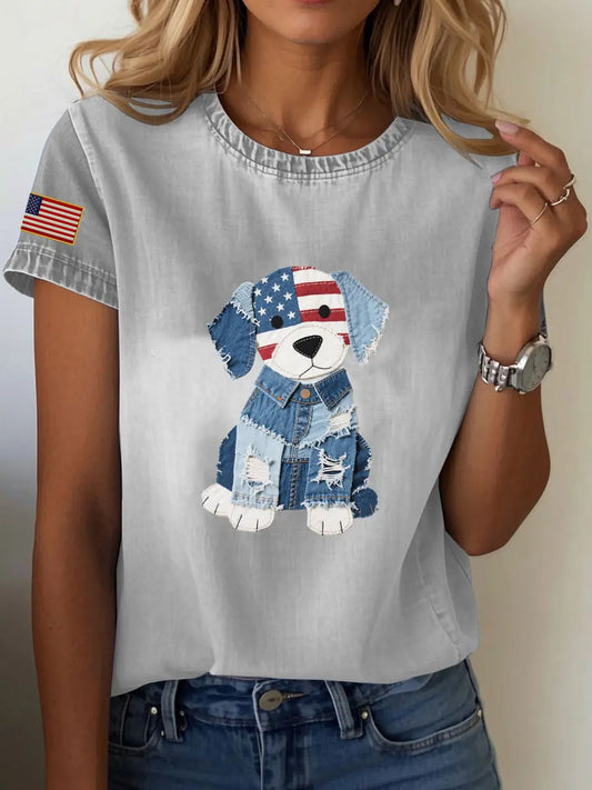 Women's Independence Day Denim Dog T-shirt