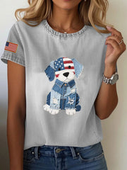 Women's Independence Day Denim Dog T-shirt