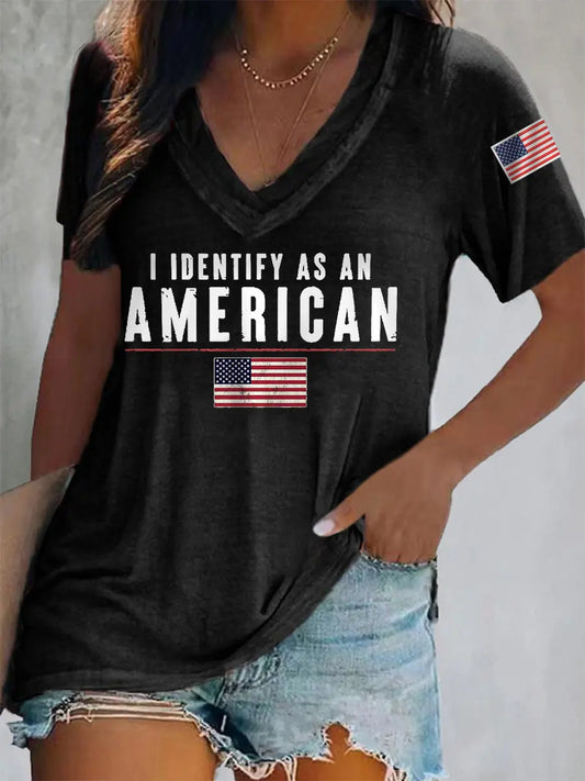 Women's I Identify As An American Casual V-Neck Tee