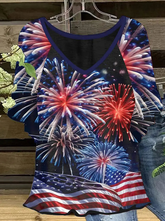 Women's Independence Day Fireworks Hang Shot Short Sleeve T-Shirt