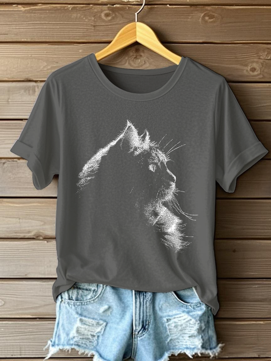 Women's Cute Cat Print Casual T-Shirt