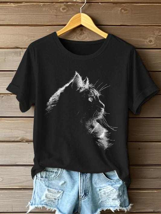 Women's Cute Cat Print Casual T-Shirt