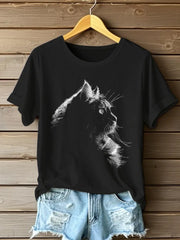 Women's Cute Cat Print Casual T-Shirt