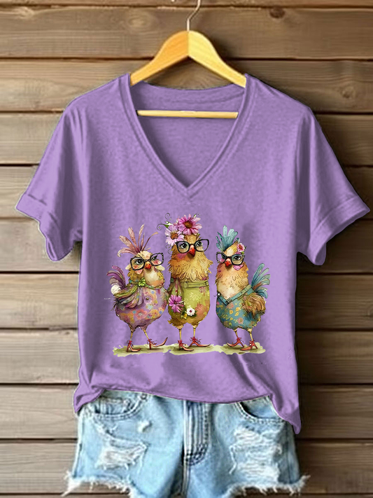 Women's Cute Chicken Print Casual T-shirt