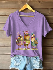 Women's Cute Chicken Print Casual T-shirt