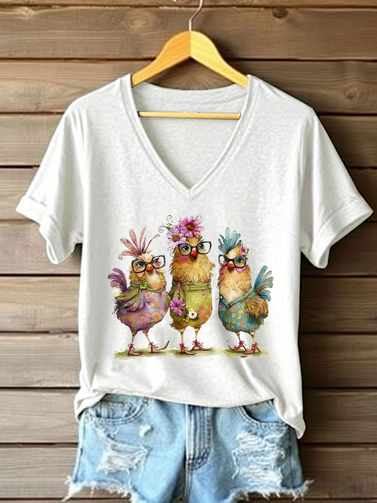 Women's Cute Chicken Print Casual T-shirt