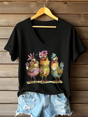 Women's Cute Chicken Print Casual T-shirt