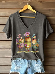 Women's Cute Chicken Print Casual T-shirt