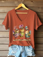 Women's Cute Chicken Print Casual T-shirt